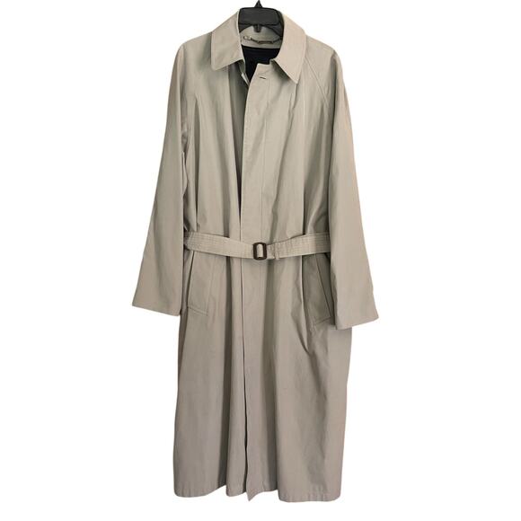 Liz Claiborne Mens Khaki Size 44 Regular Long Fully Lined Belted Trench Raincoat - Picture 1 of 10